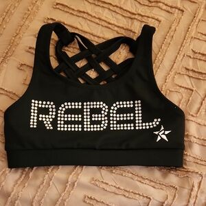 Black Sports Bra with Rhinestone Design
